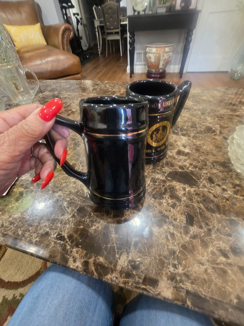 Source Unknown Black and Gold Towson University Ceramic Mugs